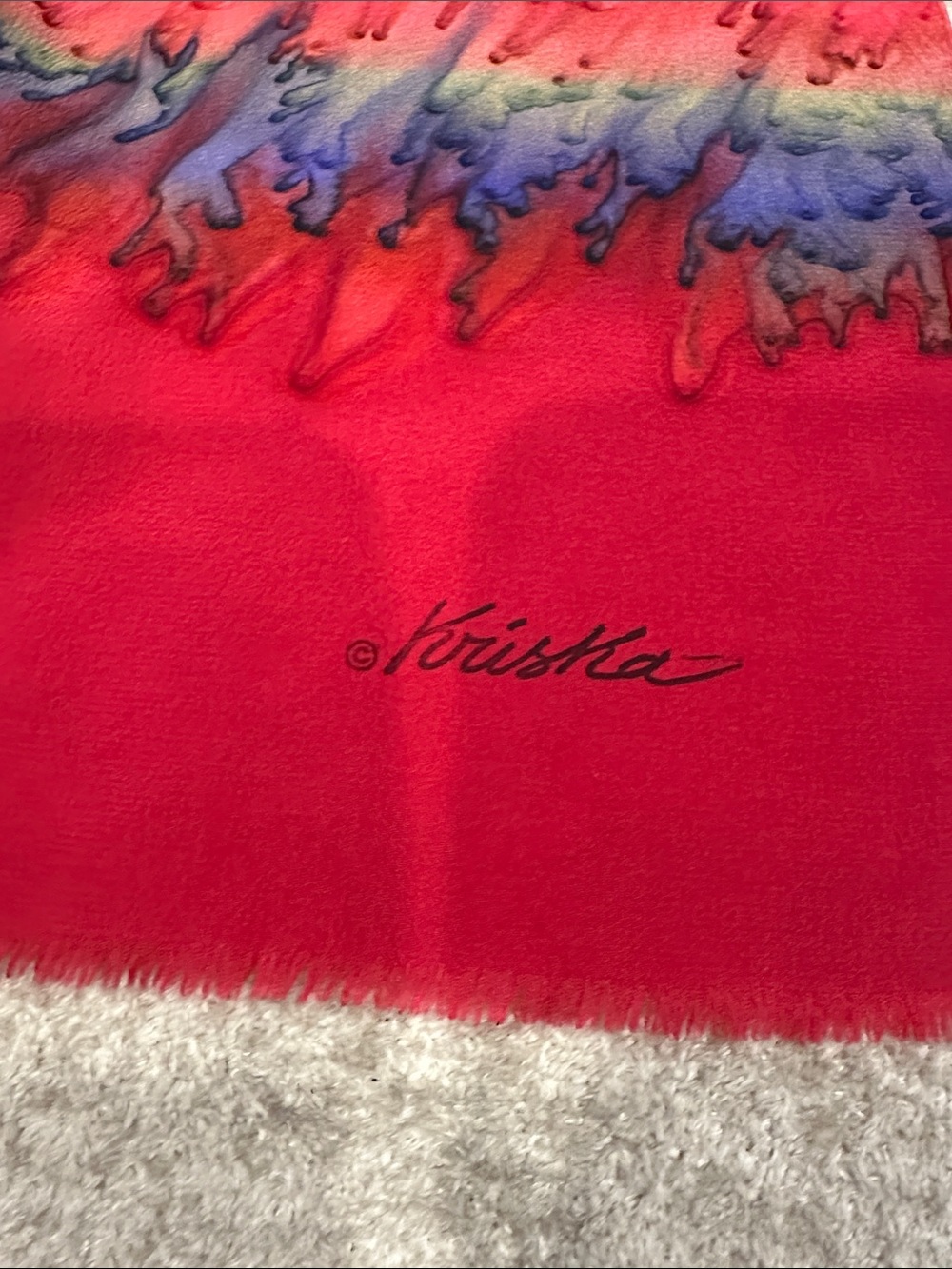 Silk Red Patterned Scarf by - Picture 2 of 4